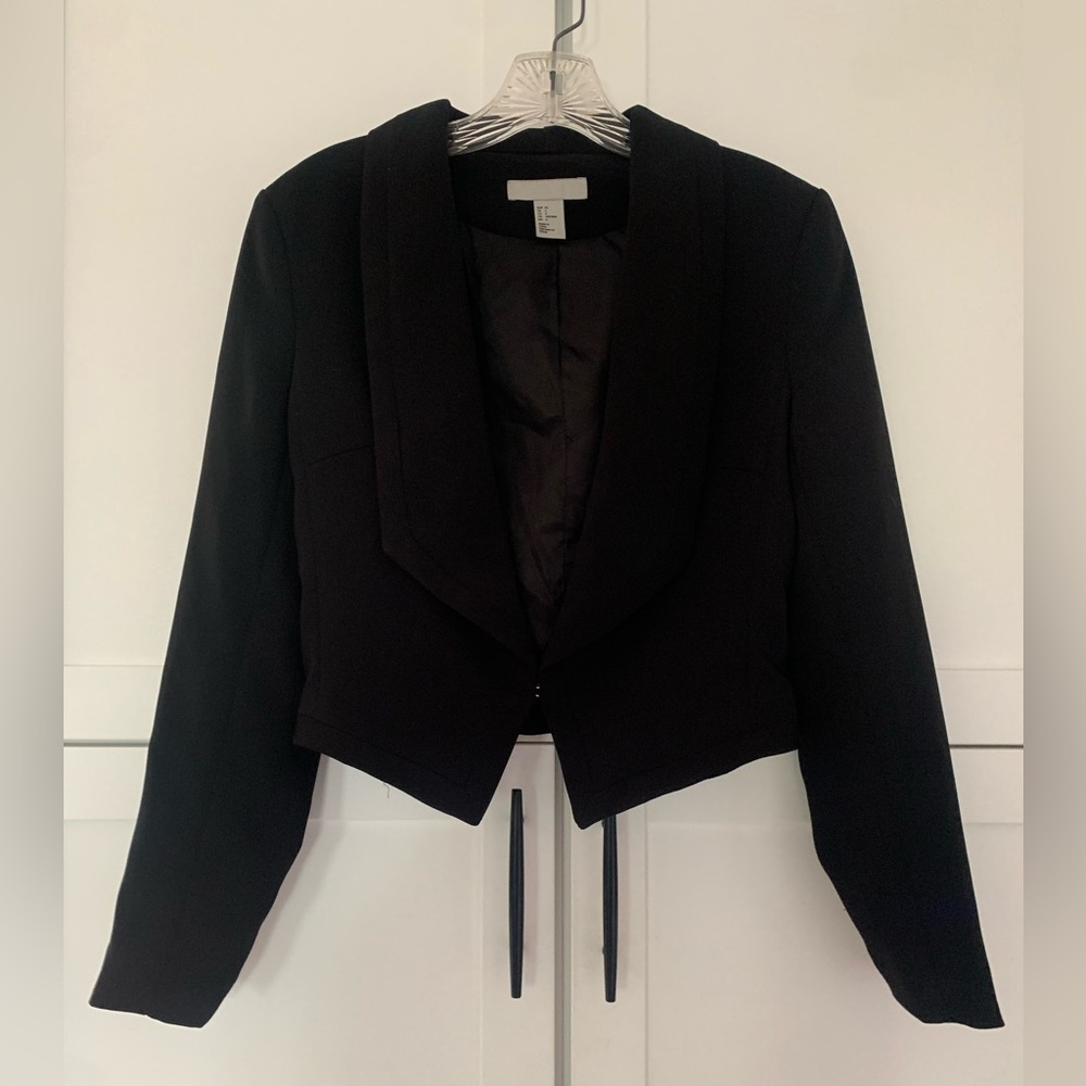 H&M Black Cropped Blazer Tailored Suit Jacket